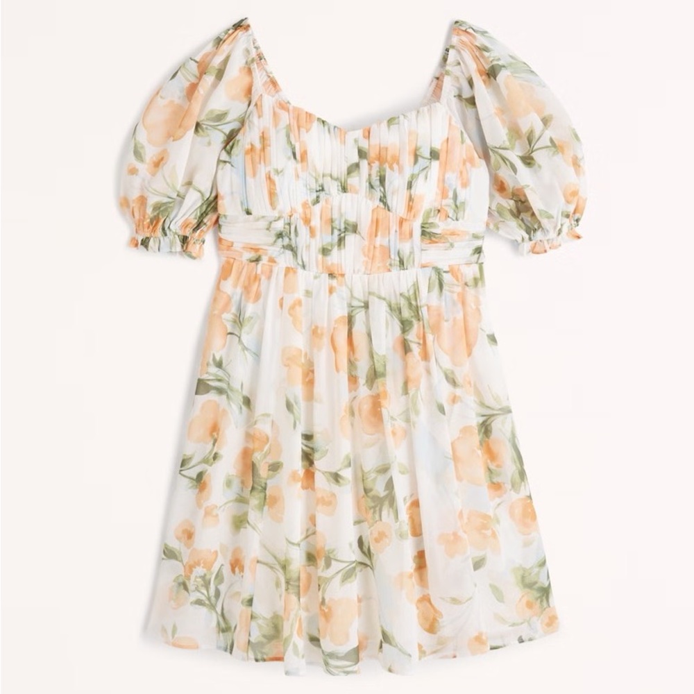 Abercrombie and Fitch Ruched Ruffle Puff Sleeve Mini Dress
